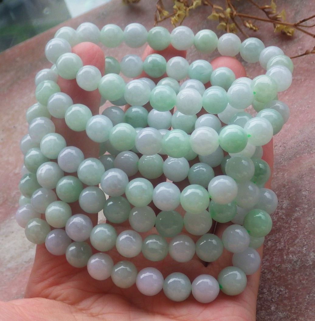 1 Pcs Green 100% A JADE Jadeite Bead Beads Bangle Bracelet 6.5 inches 手镯 737170