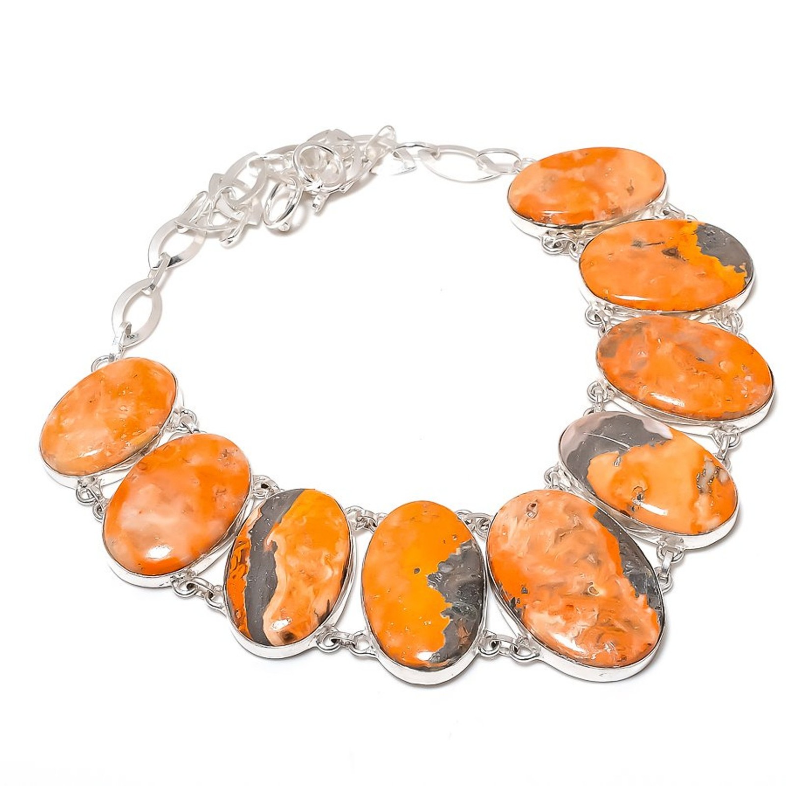 Bumblebee Jasper Oval Shape Gemstone Necklace Adjustable Chain Gift Jewelry 18″