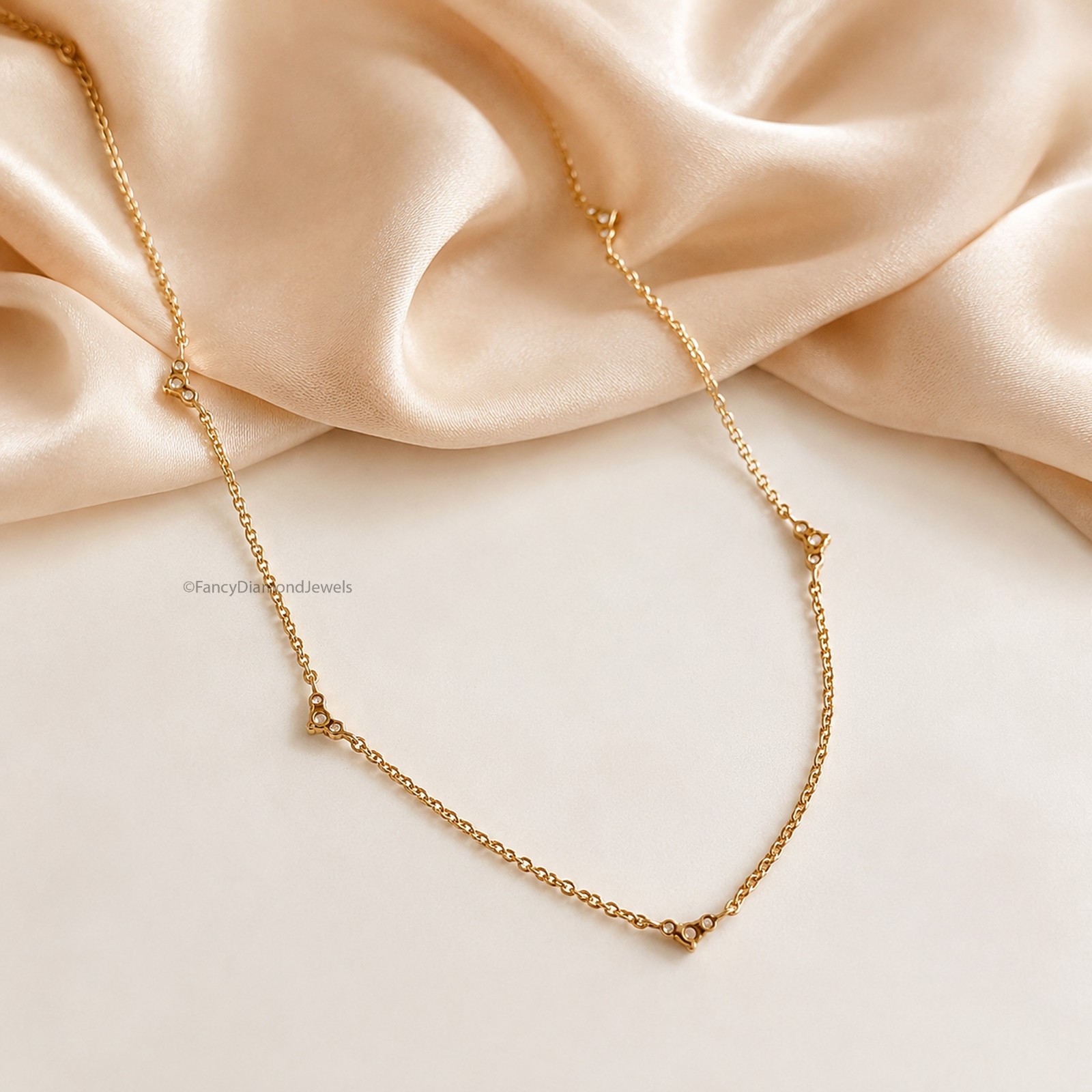 Triangle Cluster Wedding Necklace Adjustable Station Chain Lab Grown Diamond