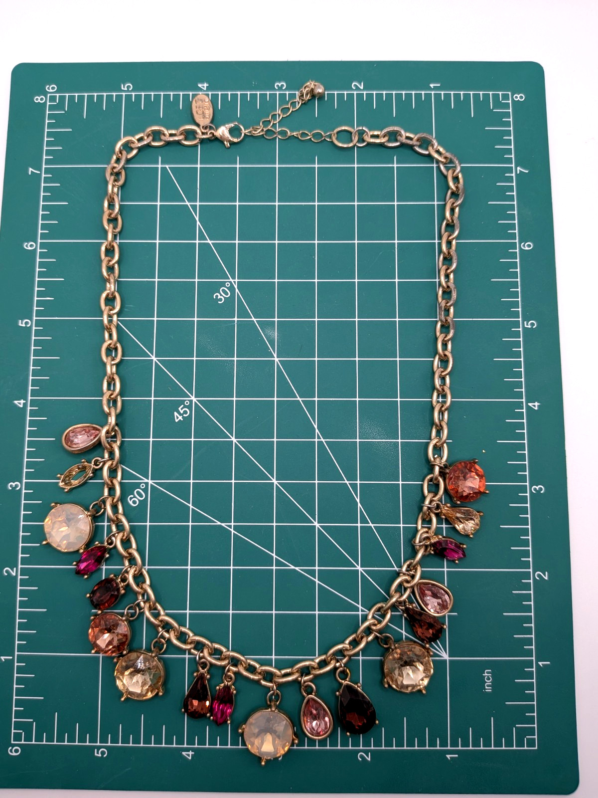 Loft Outlet Multicolored Rhinestone Necklace with Gold Tone Chain 18″