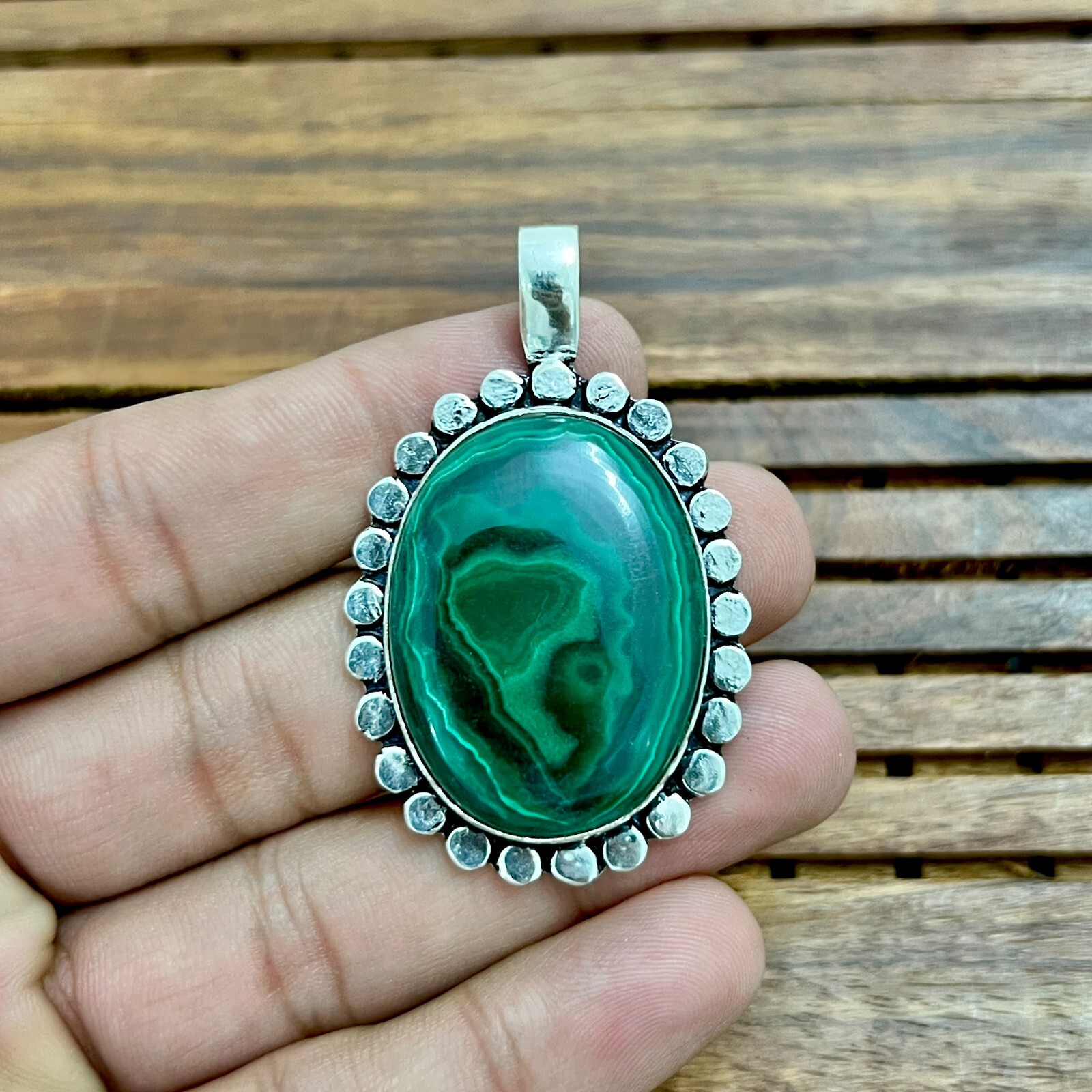 Malachite Natural Gemstone 925 Sterling Silver Handmade Jewelry Pendant 2.05″
