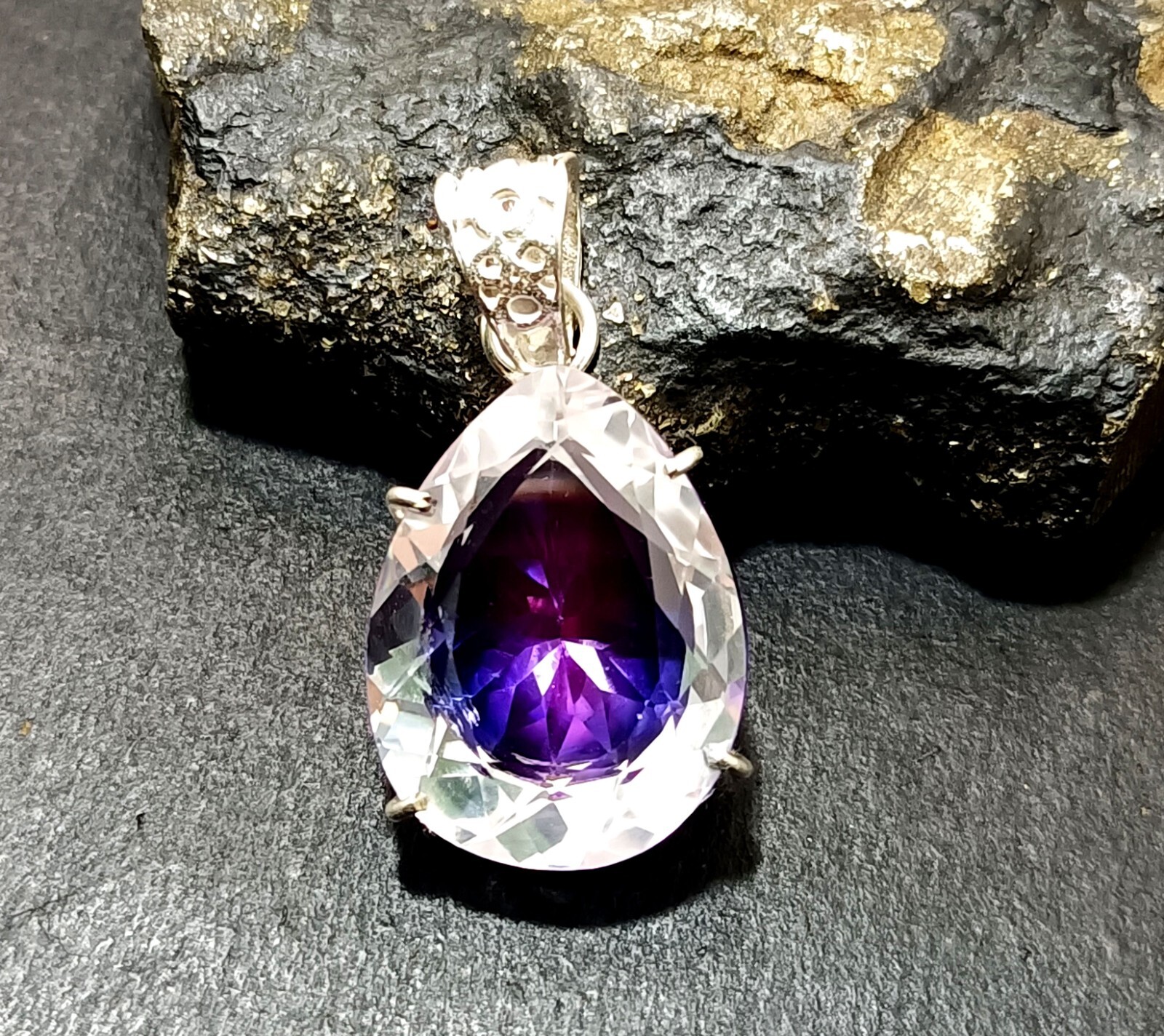 Bi-Color Rare Pitambari Sapphire Pear Natural 58.25 Ct 925 Silver Pendant Gem