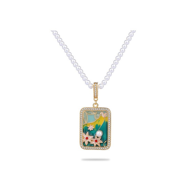 Pearl Crystal Pendant Necklace Flower Charm 18K Gold Plated Monet Garden Style
