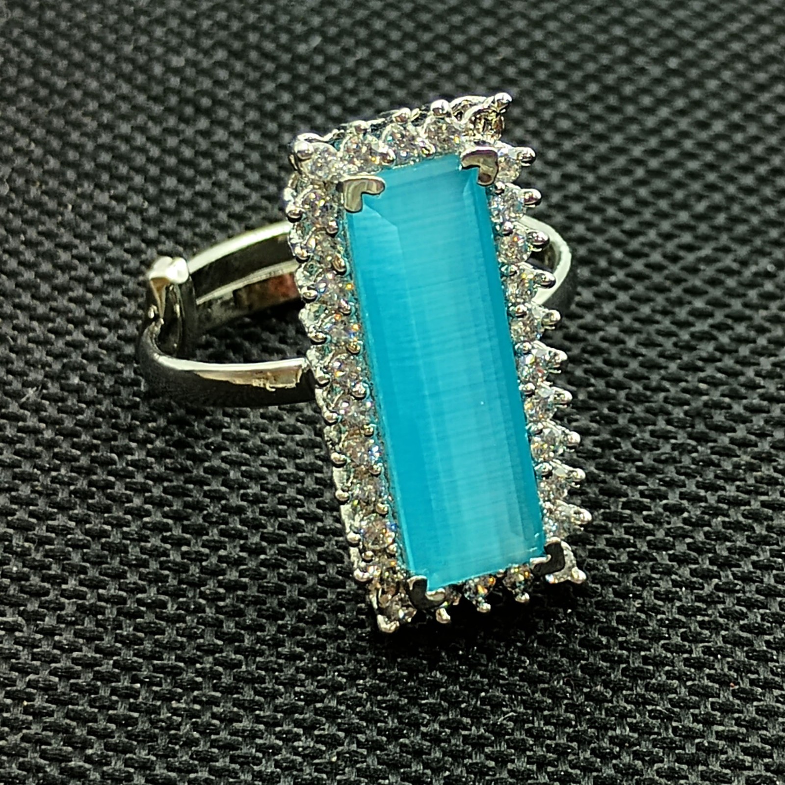 Blue Chalcedony & CZ Adjustable Ring Elegant Statement Jewelry For Women