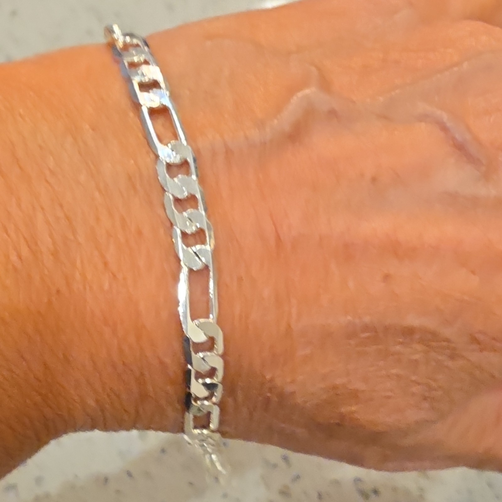 925 Silver Filled 5mm Figaro Chain Link Bracelet w/ Lobster Clasp 7inch