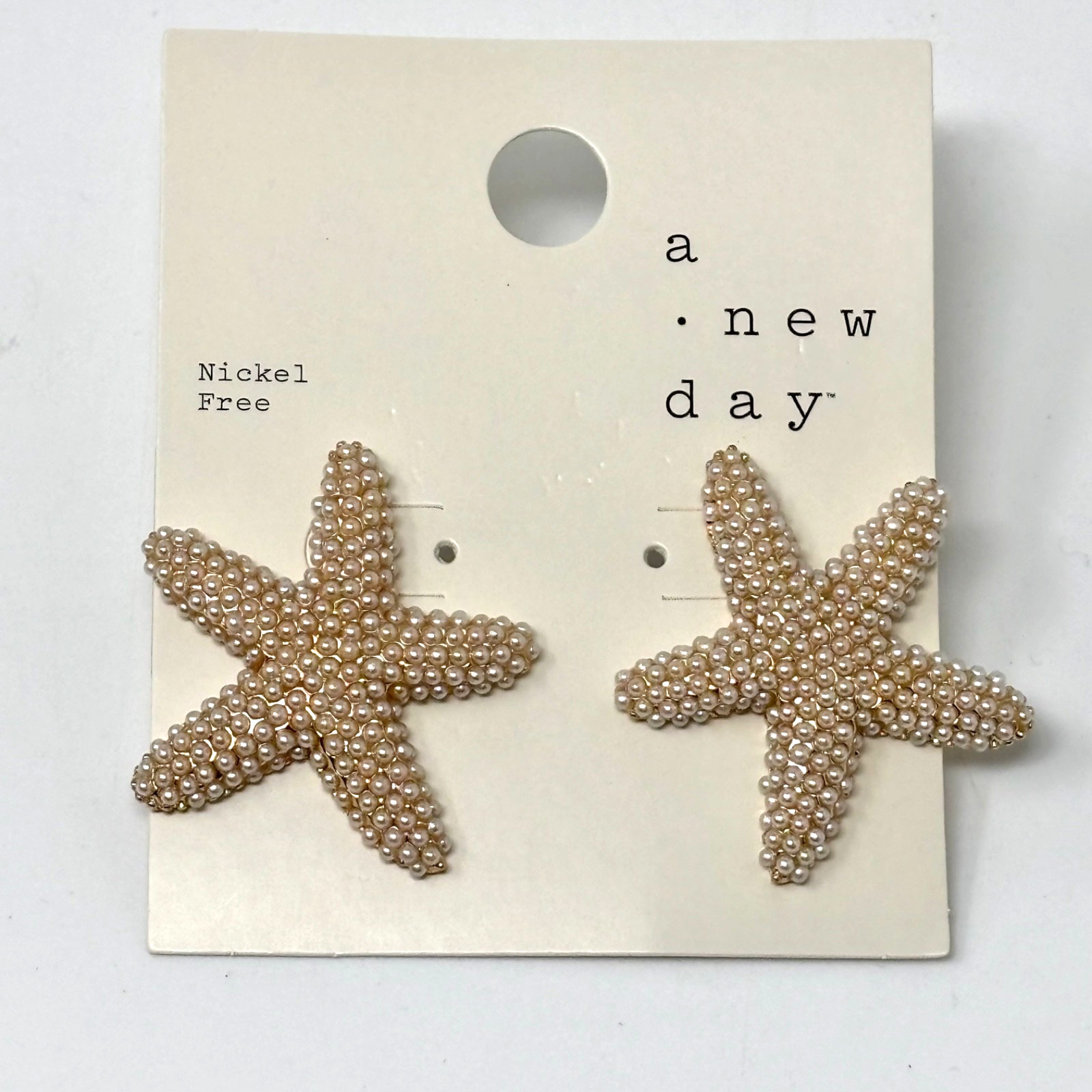 A New Day Womens Earrings Gold Tone Starfish Tiny White Faux Pearls Post Style