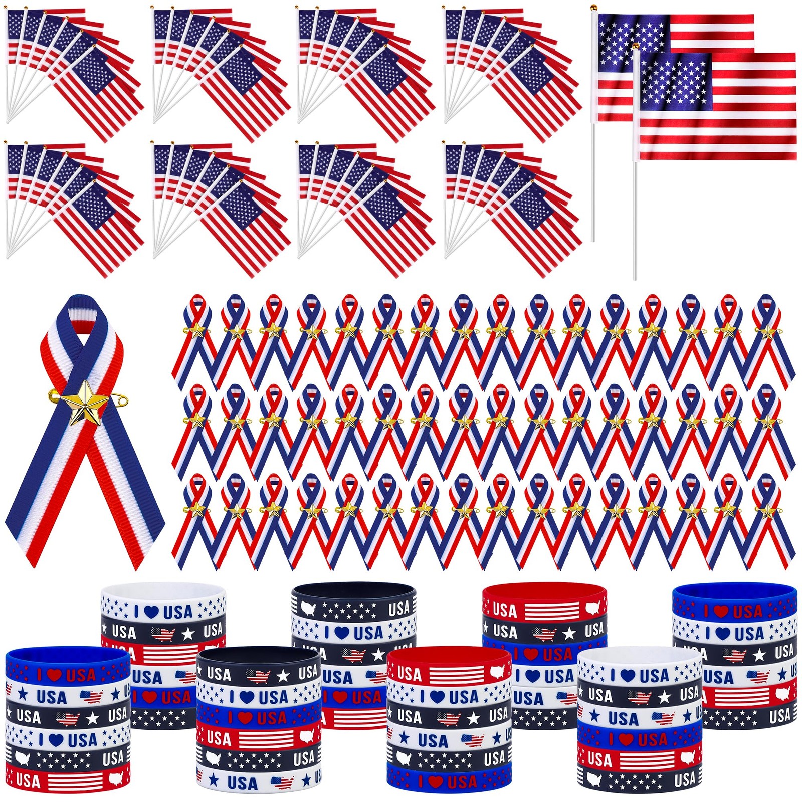 144 Pcs 4th of July Decorations Include Patriotic Ribbon Pins with Star Brace…