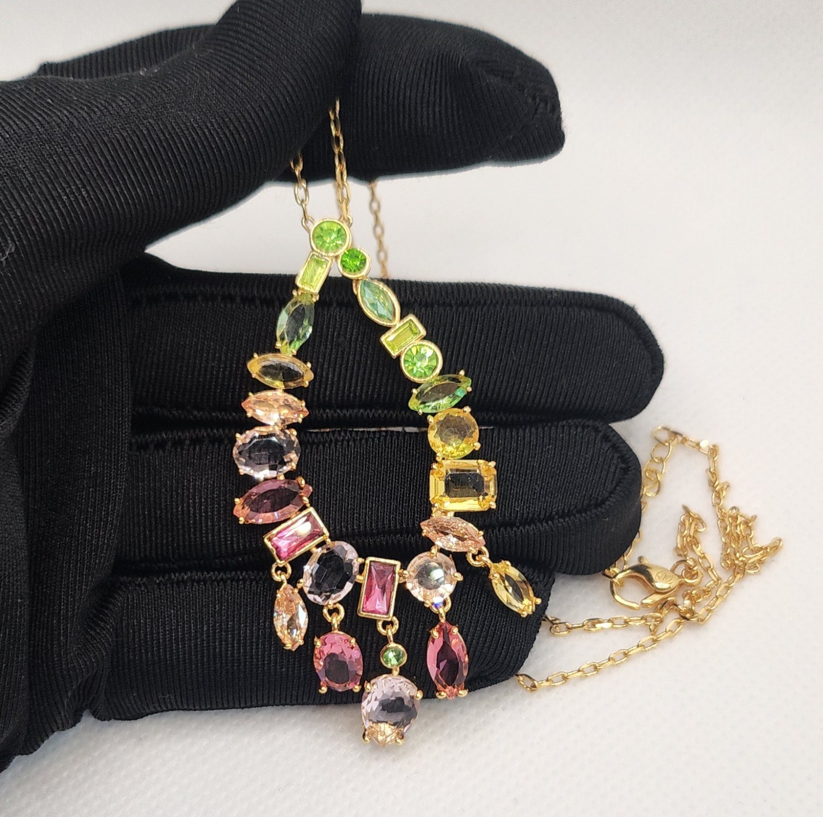 Necklace Sparkling Adjustable Inspired Gema Multicoloured Green Rhoudium Plated
