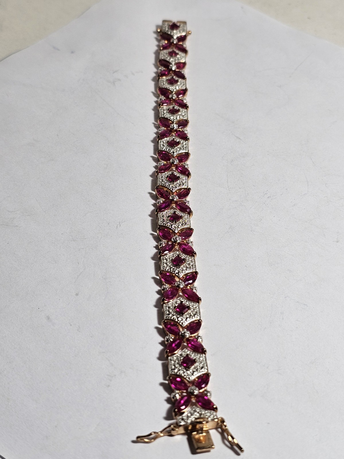 Simulated Ruby Beautiful Bracelet 925 Silver Gold Plated 7 1/2″ 26 GRAMS