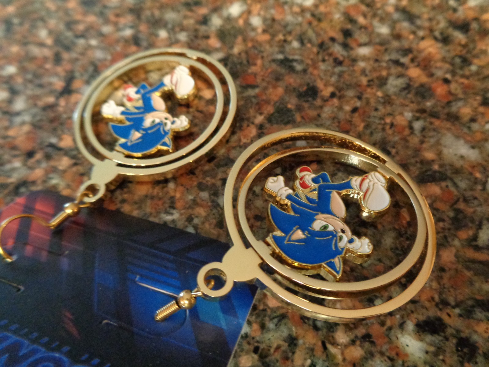 Sonic The Hedgehog Sonic Rings Drop Earrings Gold Tone Spinning Brand New