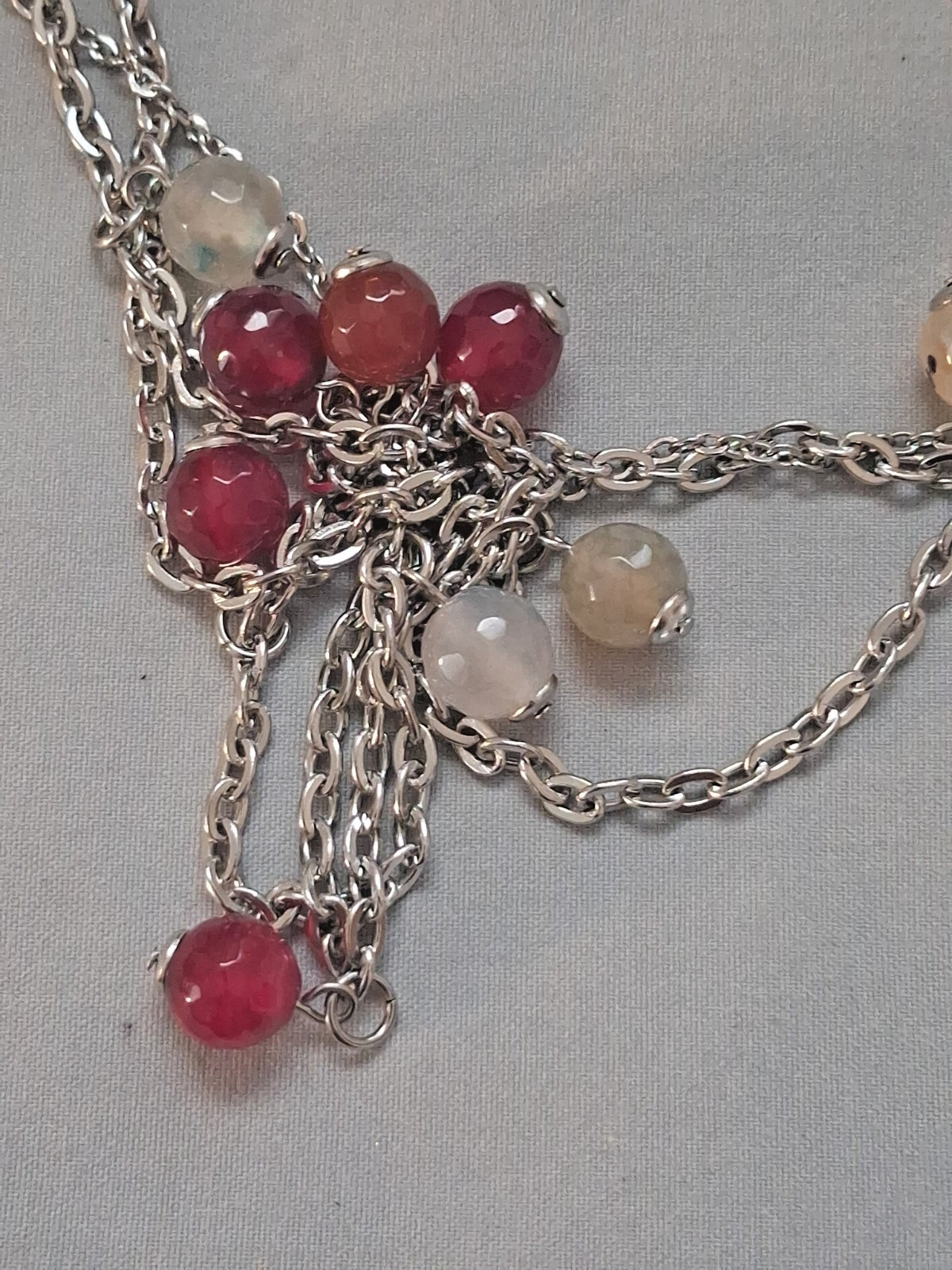 36″ Chisel Stainless Steel Multi Triple Strand Red Pink Bead Long Necklace