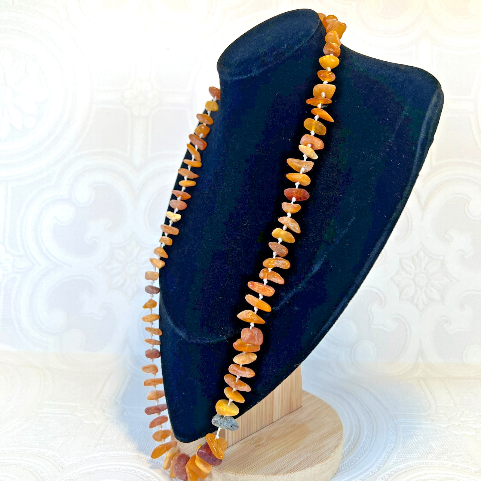 Raw Baltic Amber Necklace Beaded Hand Knotted Barrel Clasp Boho 24 Inch 61 CM