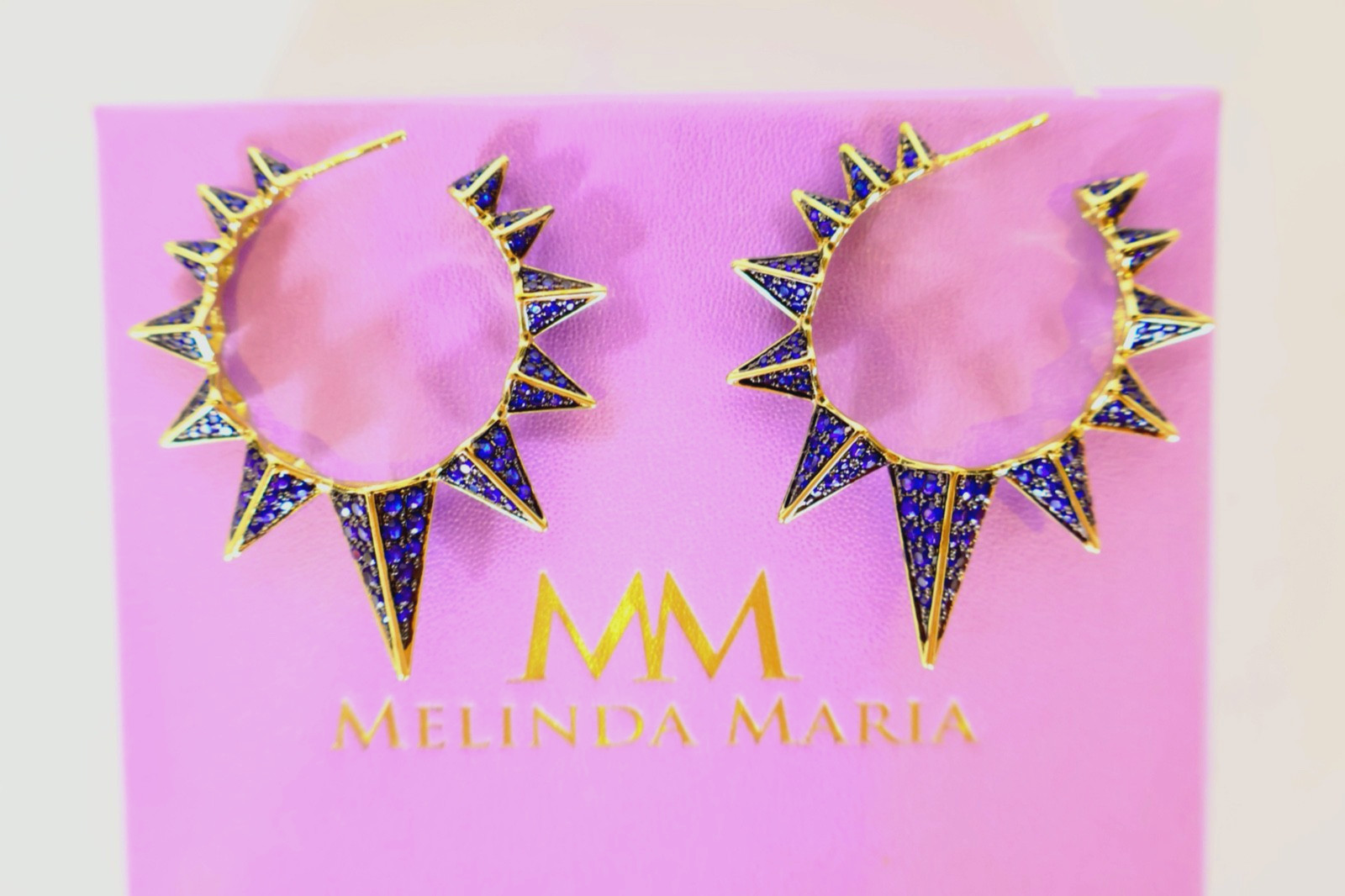 Melinda Maria Gabriella Spiked Hoop Earrings, Pave Blue Sapphire Stones, 0015
