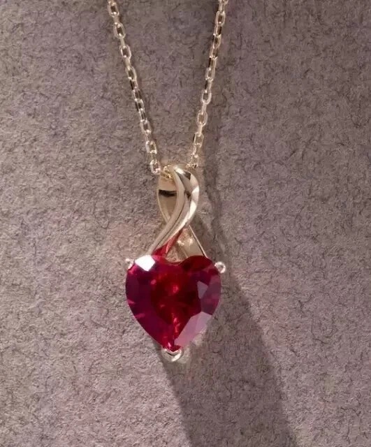 2Ct Heart Cut Simulated Red Ruby Solitaire Charm Pendant 14k Yellow Gold Plated