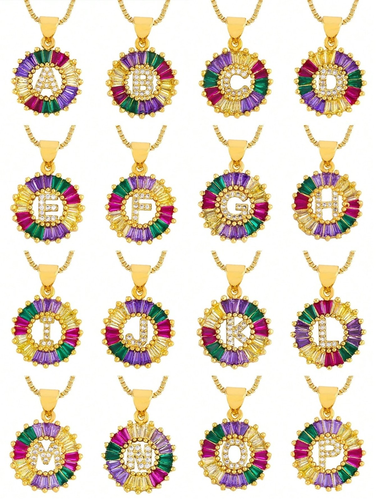Gold Plated Rainbow CZ Initial Letter Necklace Pendant Women Personalized Gift