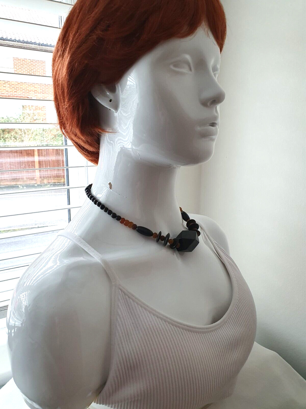 Vintage Artisan Black Orange Chunky Acrylic Beaded Boho Festival Necklace