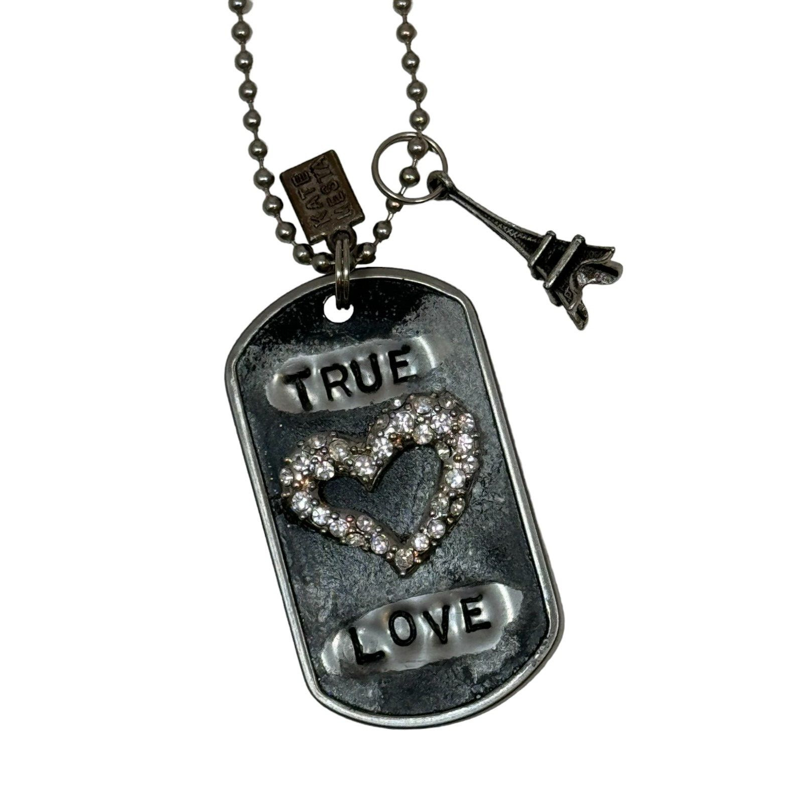 Kate Mesta TRUE LOVE Crystal Heart Paris Dog Tag Necklace Art to Wear New