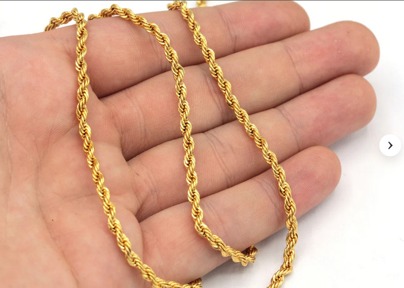 EXCLUSIVE 3mm Solid TWISTED ROPE CHAIN GOLD filled 18K necklace 24″ women men