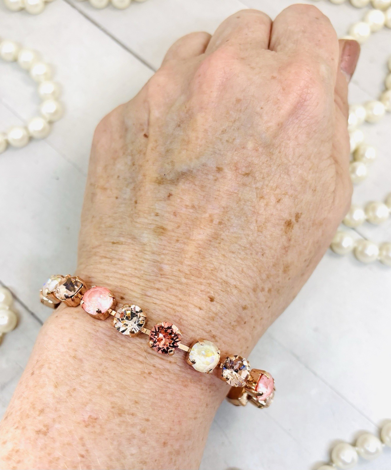8mm Rose Gold Plated Rose Peach And Flamingo Ignite Cup Chain Bracelet