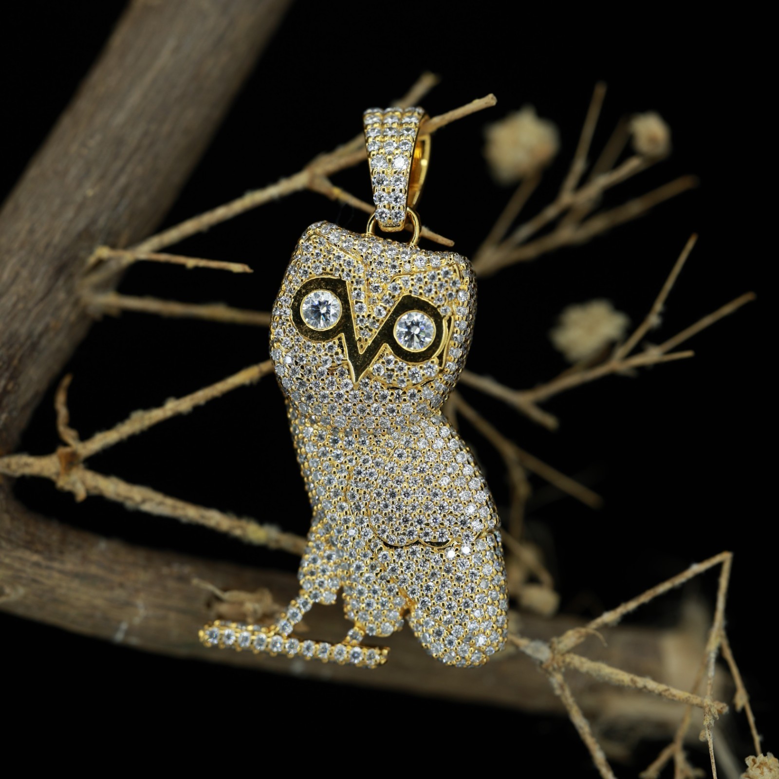 Luxury Owl Pendant Real Moissanite Diamond 925 Sterling Silver Gold Hip Hop Jewe