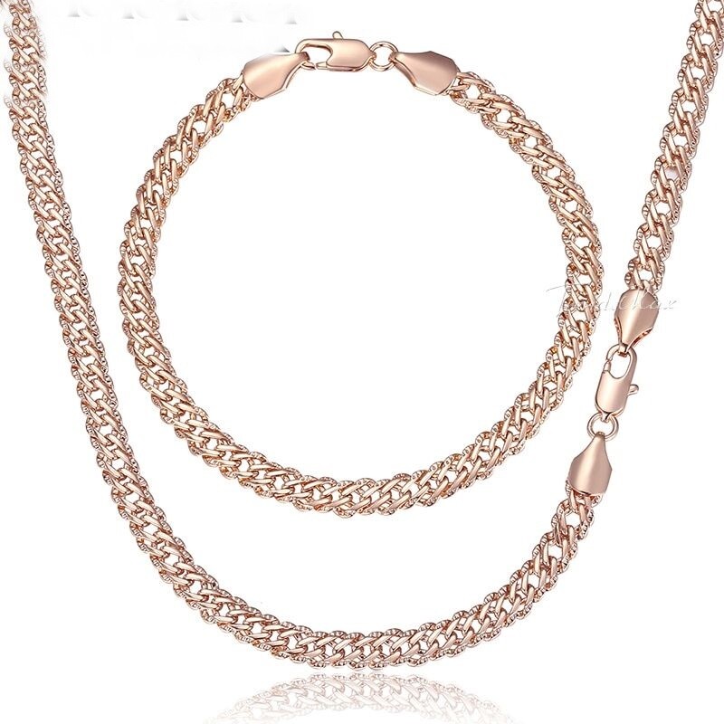 Venetian Link Chain Necklace Bracelet Set Statement Necklaces Gift Women Jewelry