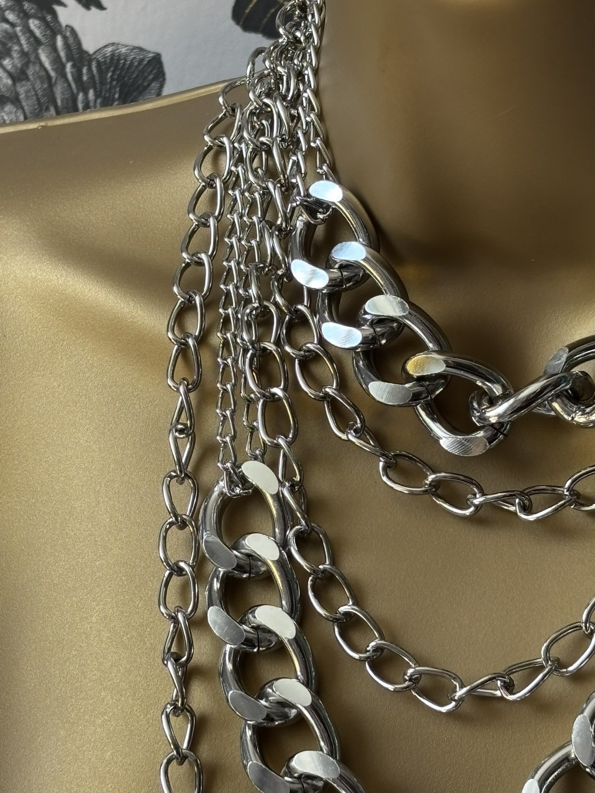Chunky Silver Tone Multi Strand Layered Chain Necklace Adjustable – on trend
