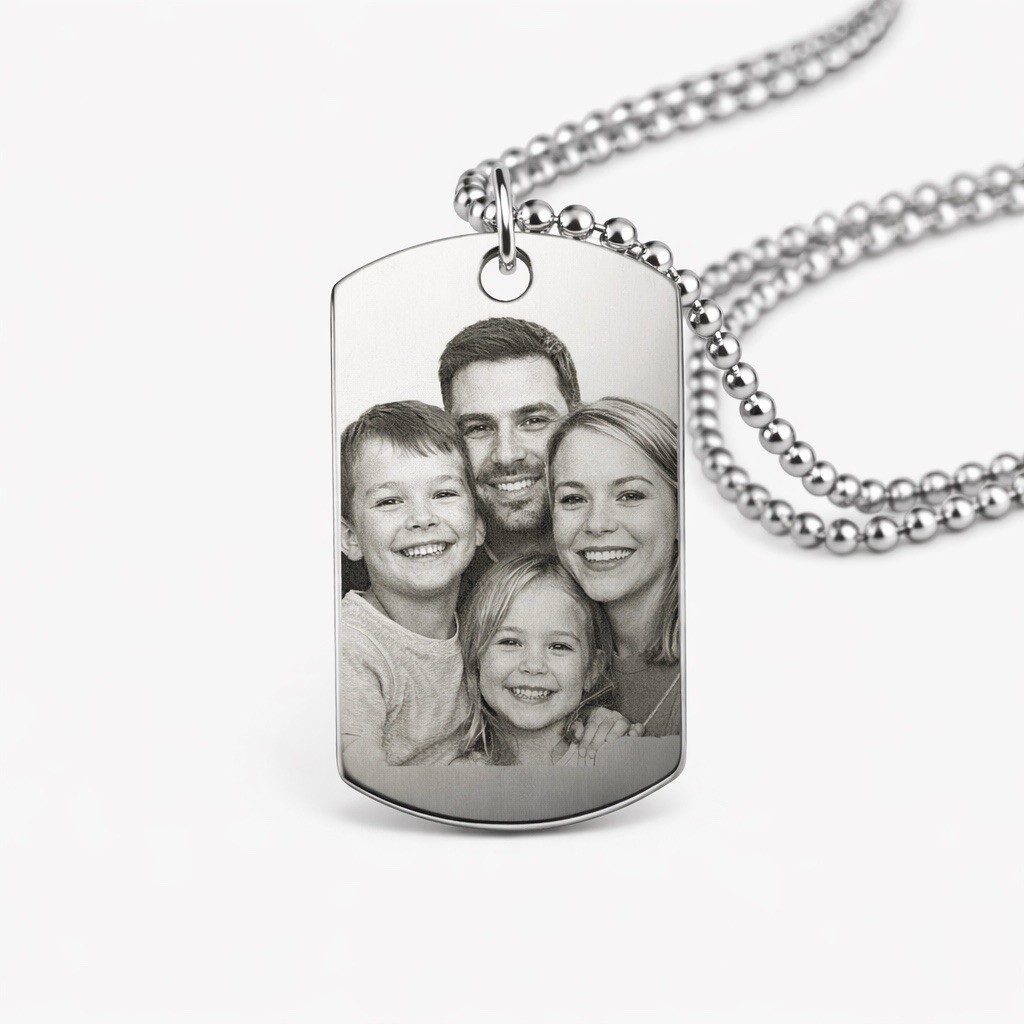 Personalized Photo Engraved Dog Tag Necklace – Custom Picture Pendant.