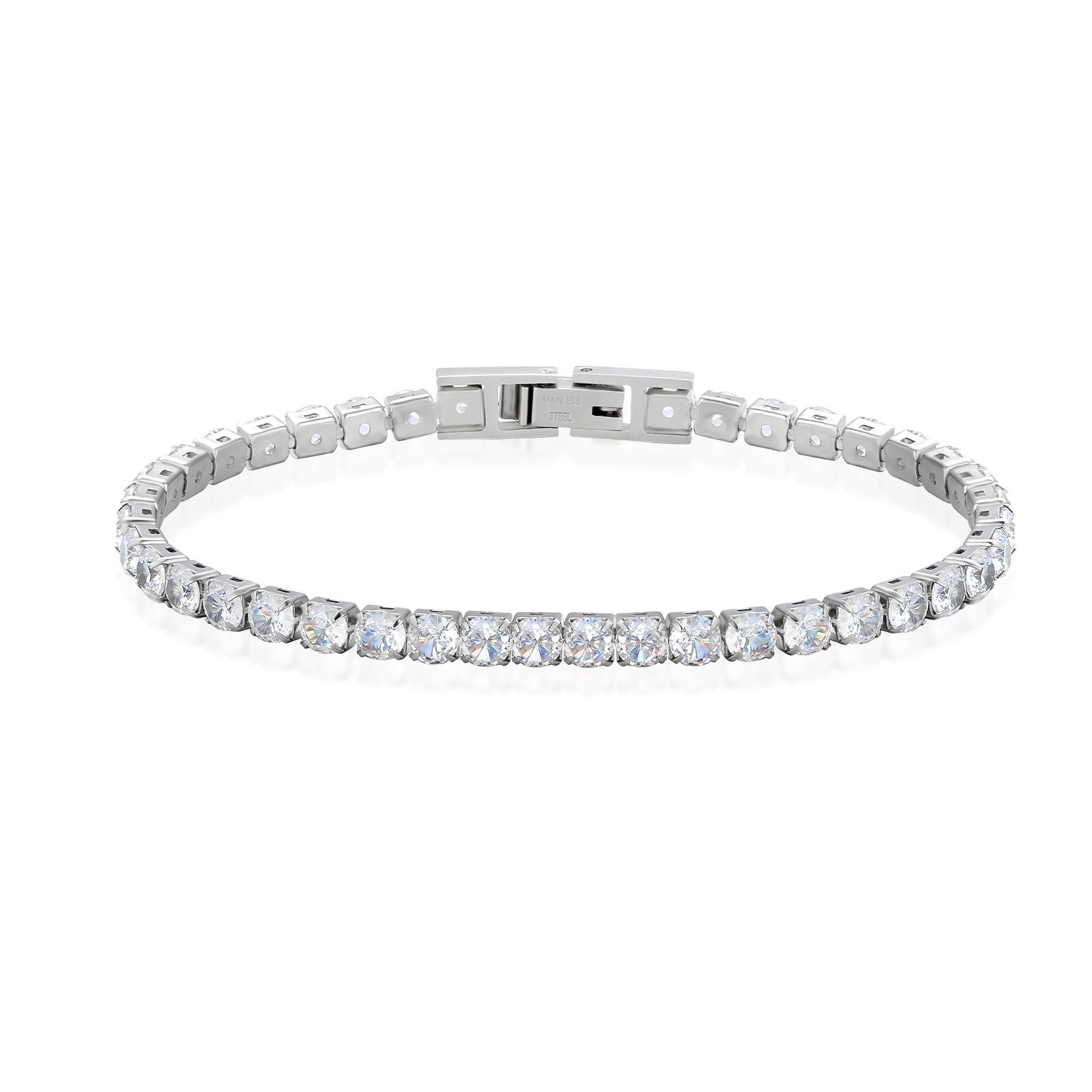 Tennis Bracelet Stainless Steel Cubic Zirconia 5A Silver 2mm 7 Inch