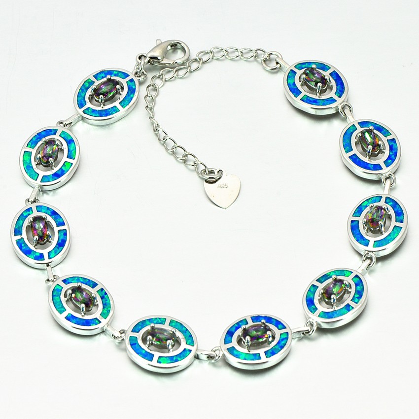 Hawaii Blue Opal Circle Bracelet Sterling Sliver Jewelry For Women Girls