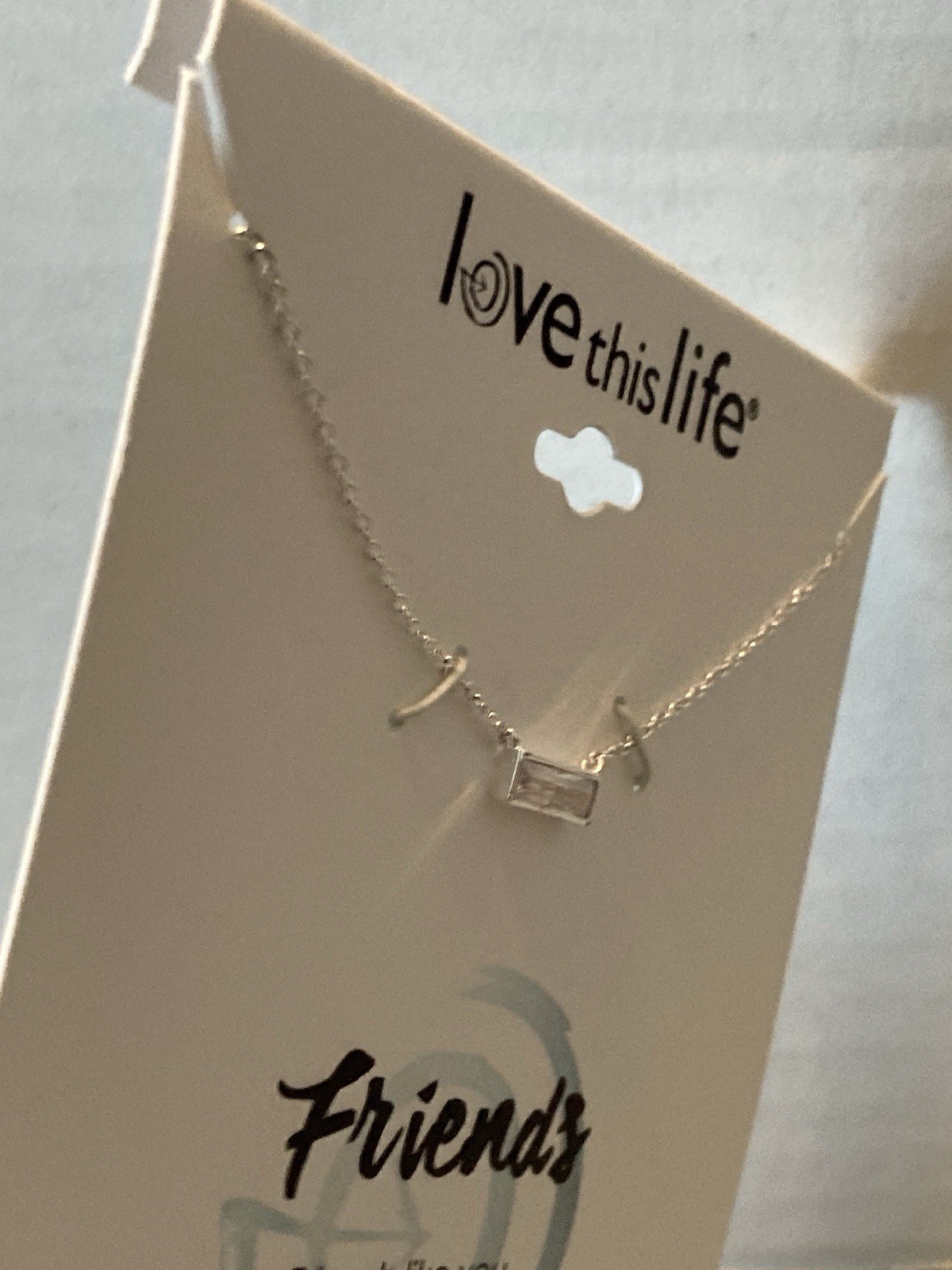 NEW Love this Life Friends Necklace Rhinestone Bar Sterling Silver 16”+2” Adjust