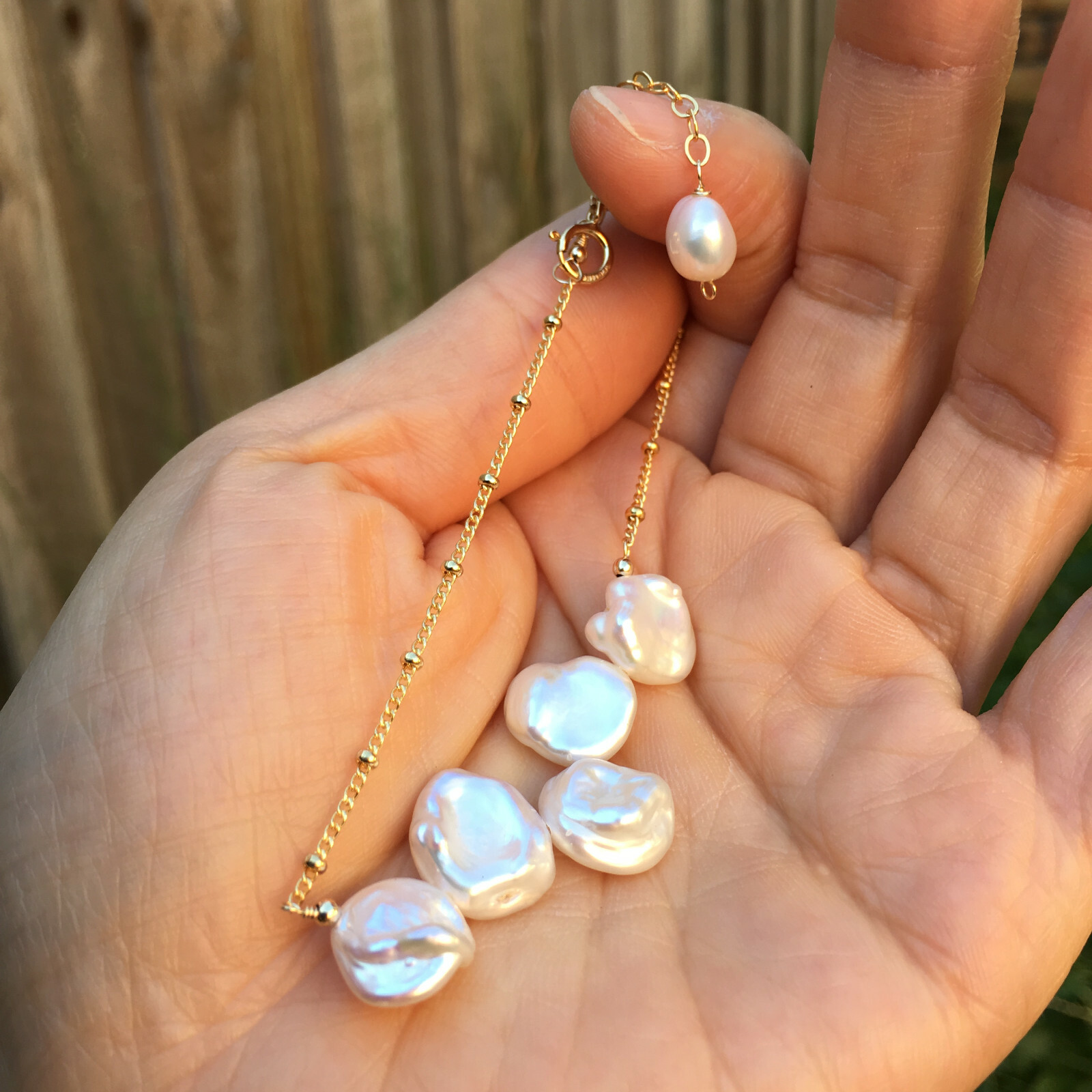 B19 Lovely High luster White Baroque freshwater Pearl 14KGF18+5cm Bracelet