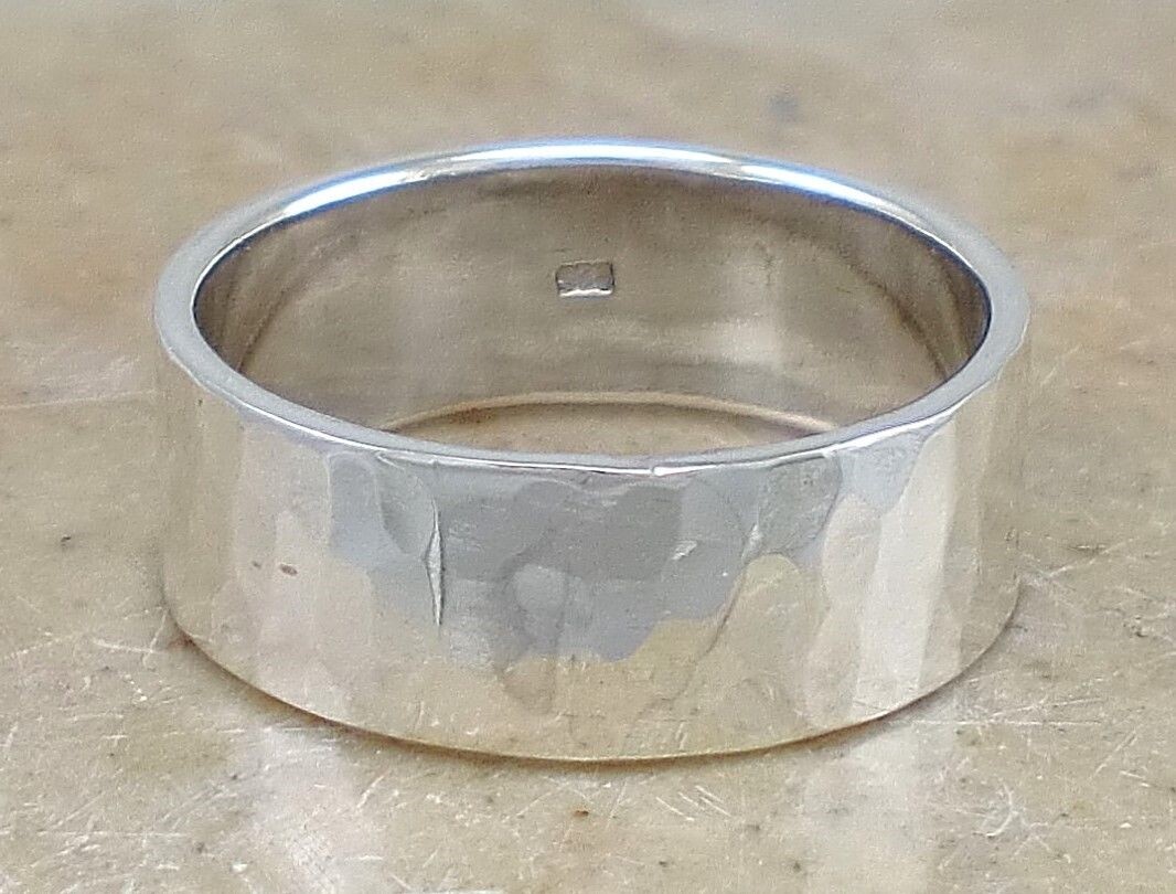 THICK .925 STERLING SILVER 8MM HAMMERED BAND RING size 6 style# r2338