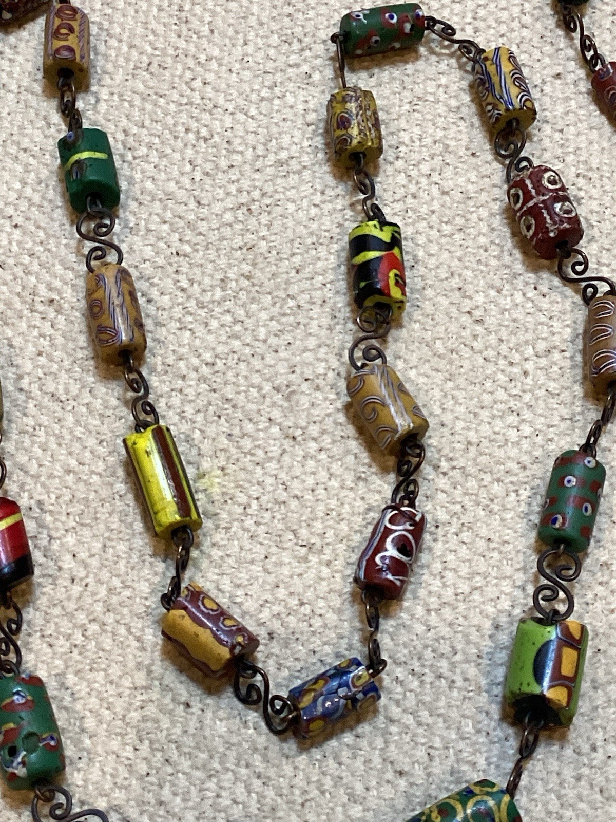 Vintage 70’s Venetian Glass Trade Beads Millefiori Style Fretwork Links Necklace