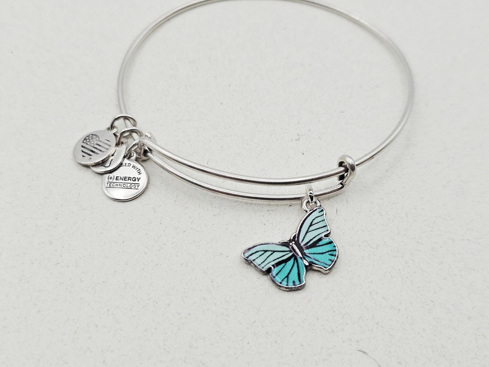 Alex Ani Silver Bracelet With Green Lace Butterfly 🦋 🦋 Generic Metal Charm ✨️
