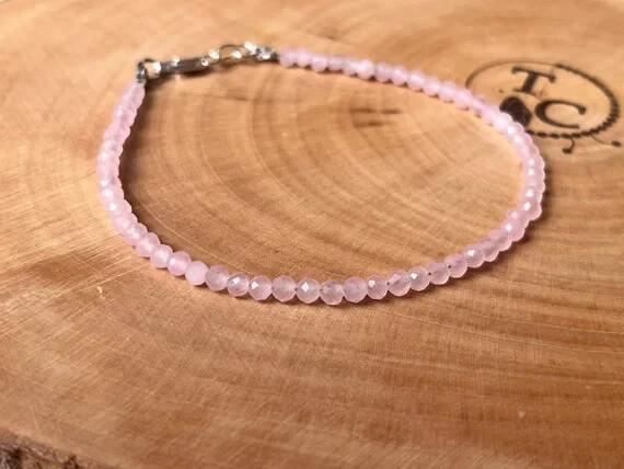 Rose Quartz Pink Gemstone Beaded Anklet Healing Women Energy Summer Gift