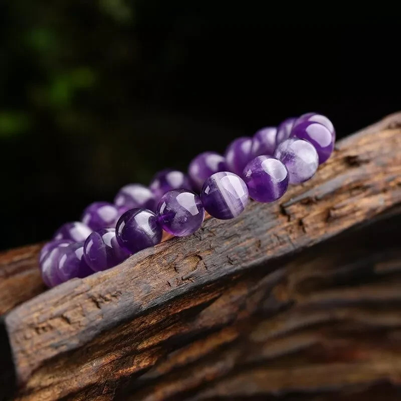Amethyst Stretch Bracelet 10mm Purple Crystal Beaded February Birthstone Gift