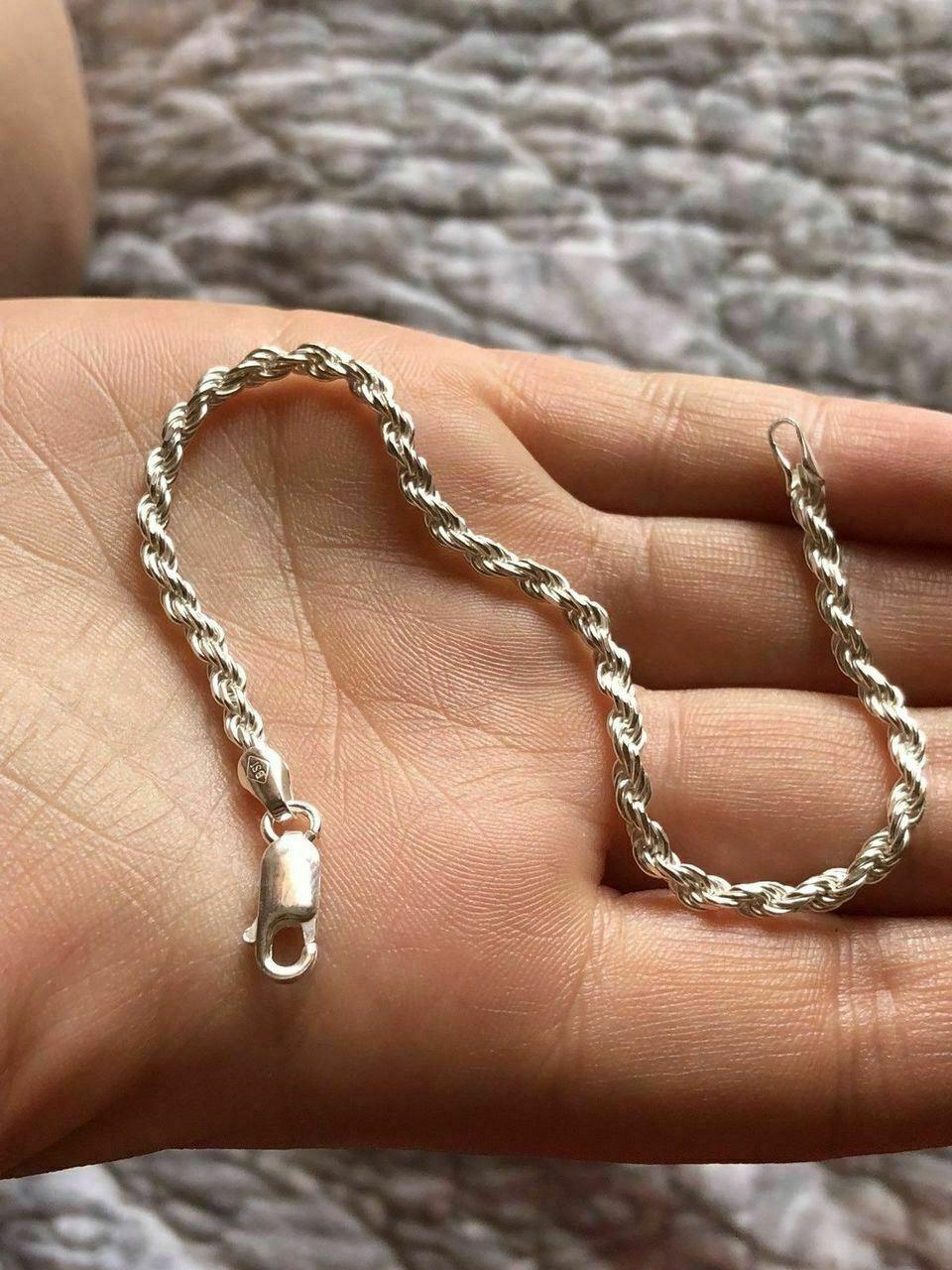 Women’s Solid 925 Sterling Silver Thin Rope Bracelet 7” Made In Italy