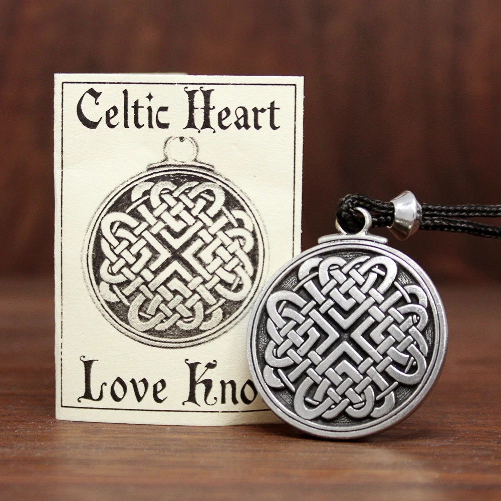 Pewter Celtic Heart Pendant Love Knot Necklace Irish Knotwork Norse Rune Jewelry