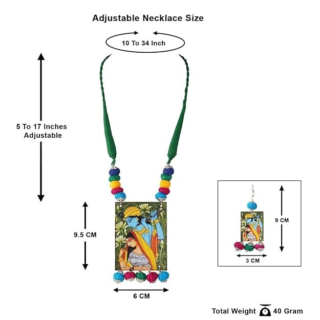 Handmade Warli Art Pendant Necklace Earrings Set Boho Tribal Jewelry Gift