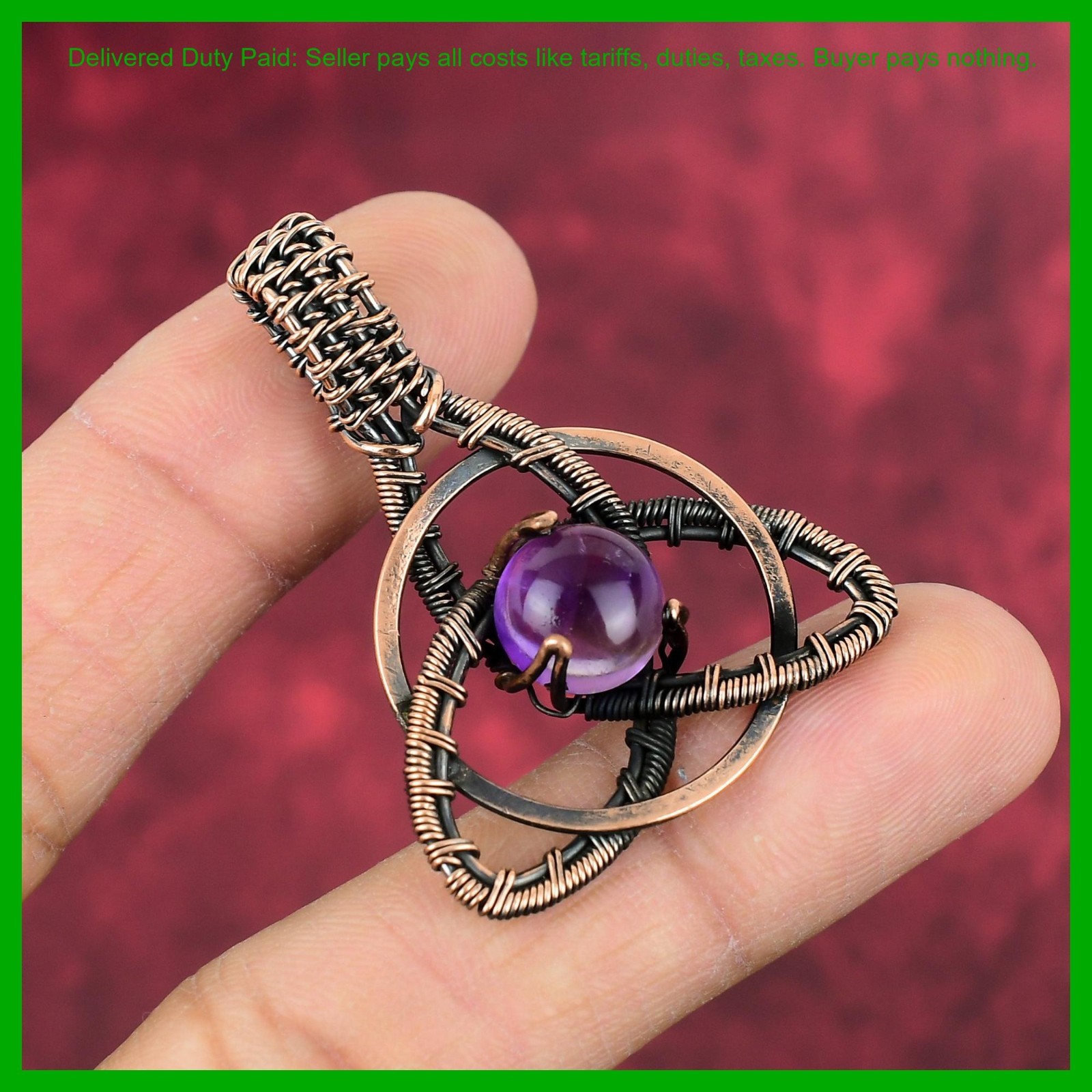 Natural African Amethyst Copper February Wire Wrapped Daughter Gift Boho Pendant