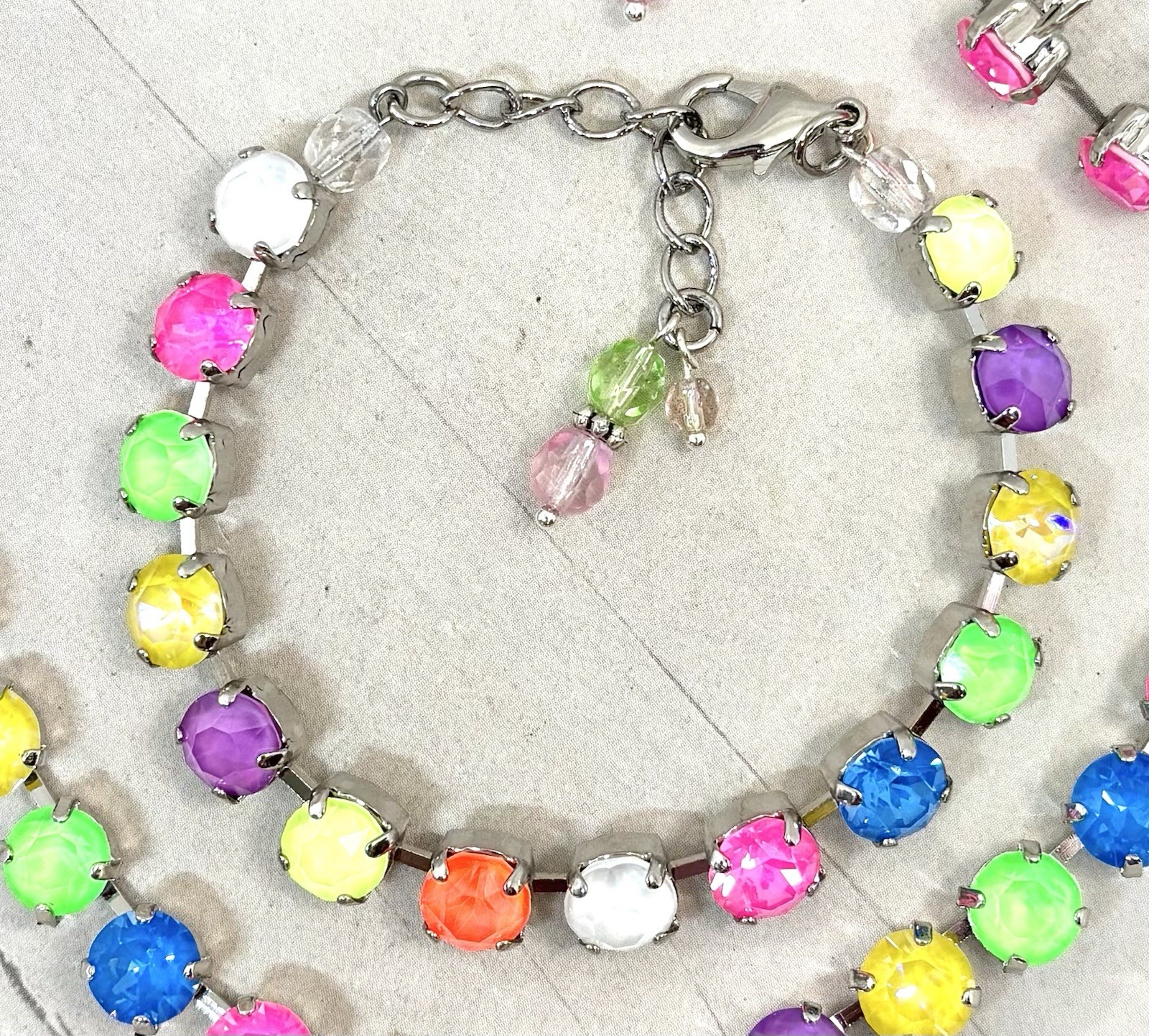 Shiny Silver Plated Neon Pink Rainbow Cup Chain Crystal Bracelet