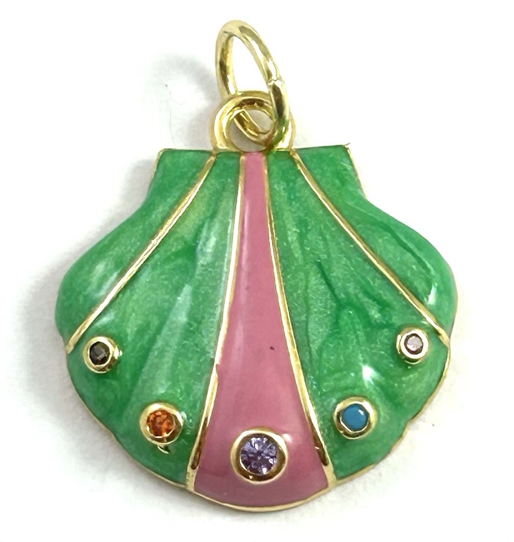 Shell Charm Necklace Pendant Seashell Gold Plated Enamel Beach Jewelry