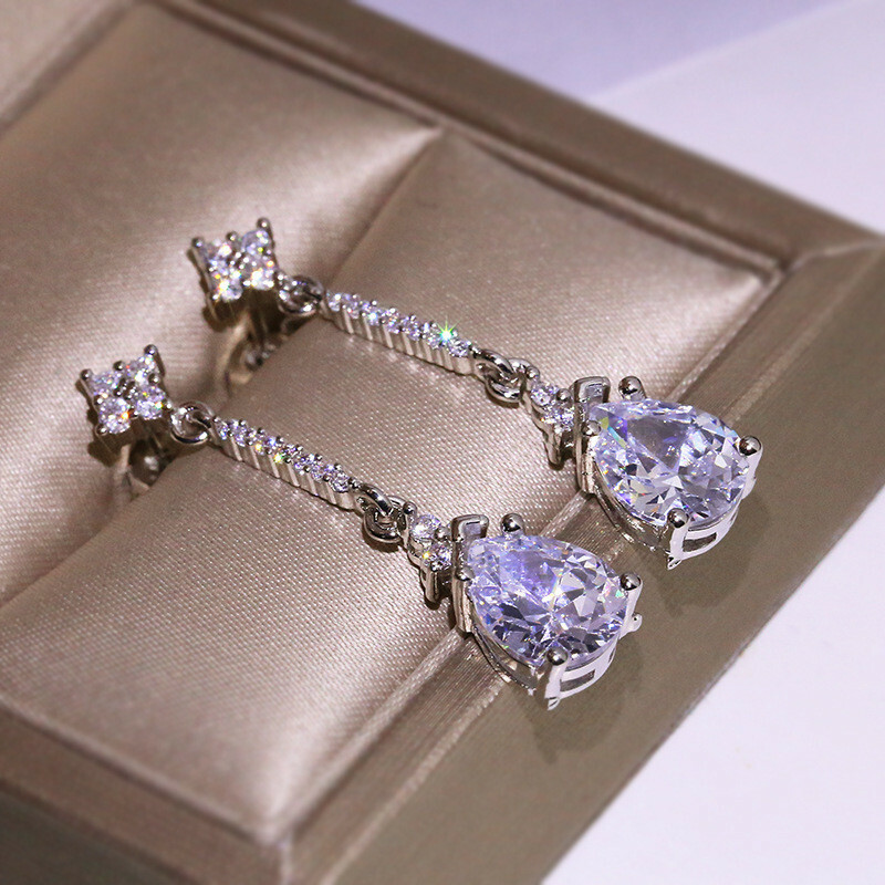 Gorgeous 925 Silver Filled Drop Earring Women Cubic Zircon Wedding Jewelry Gift