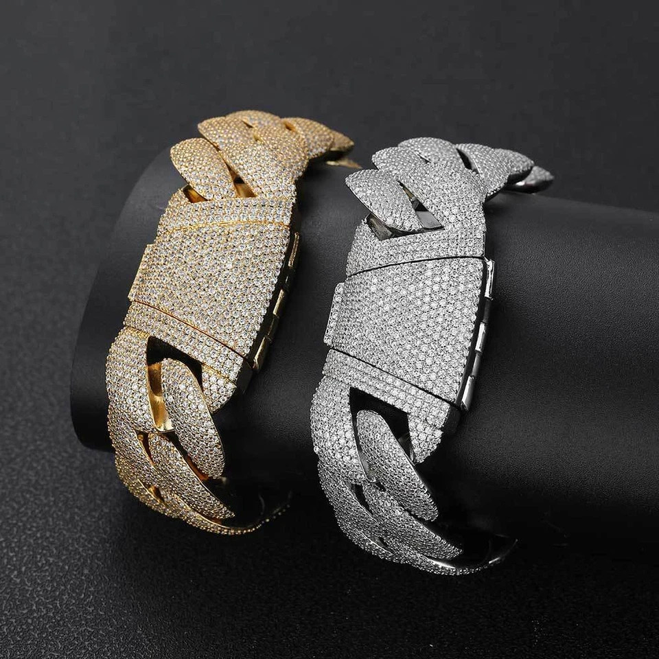 9Ct Round Cut Simulated Diamond Men’s Cuban Link Bracelet 14k Yellow Gold Plated