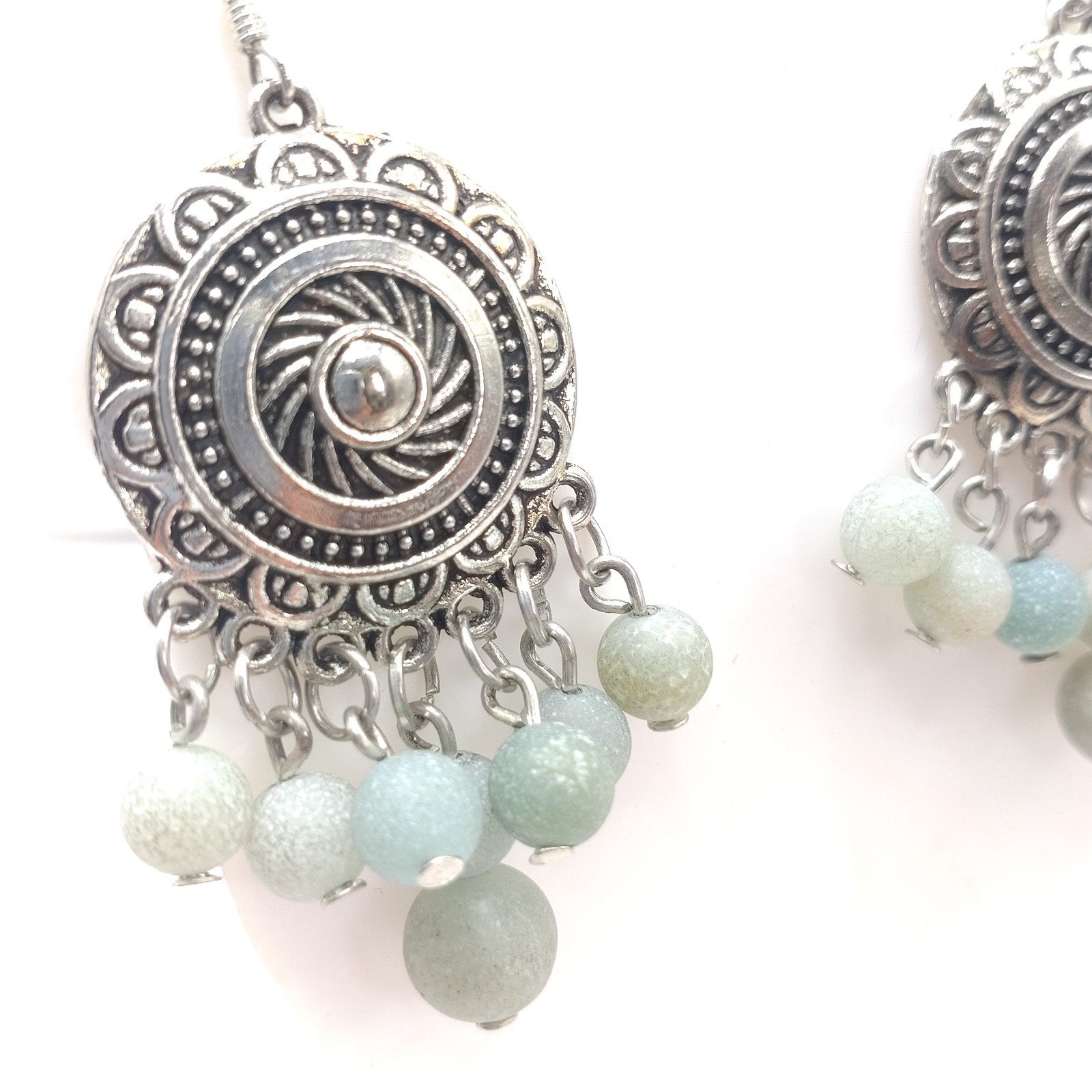 Gemstone Earrings Dangle Drop Beaded Crystal Boho Sterling Silver Hooks Handmade