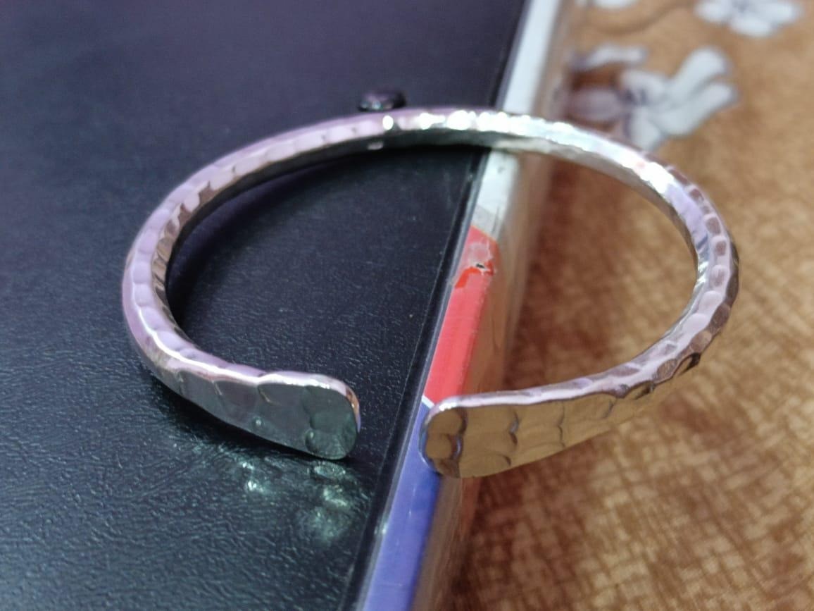 Hand Hammered Silver Cuff Bracelet, Minimal Open Bangle Adjustable Rustic Silver