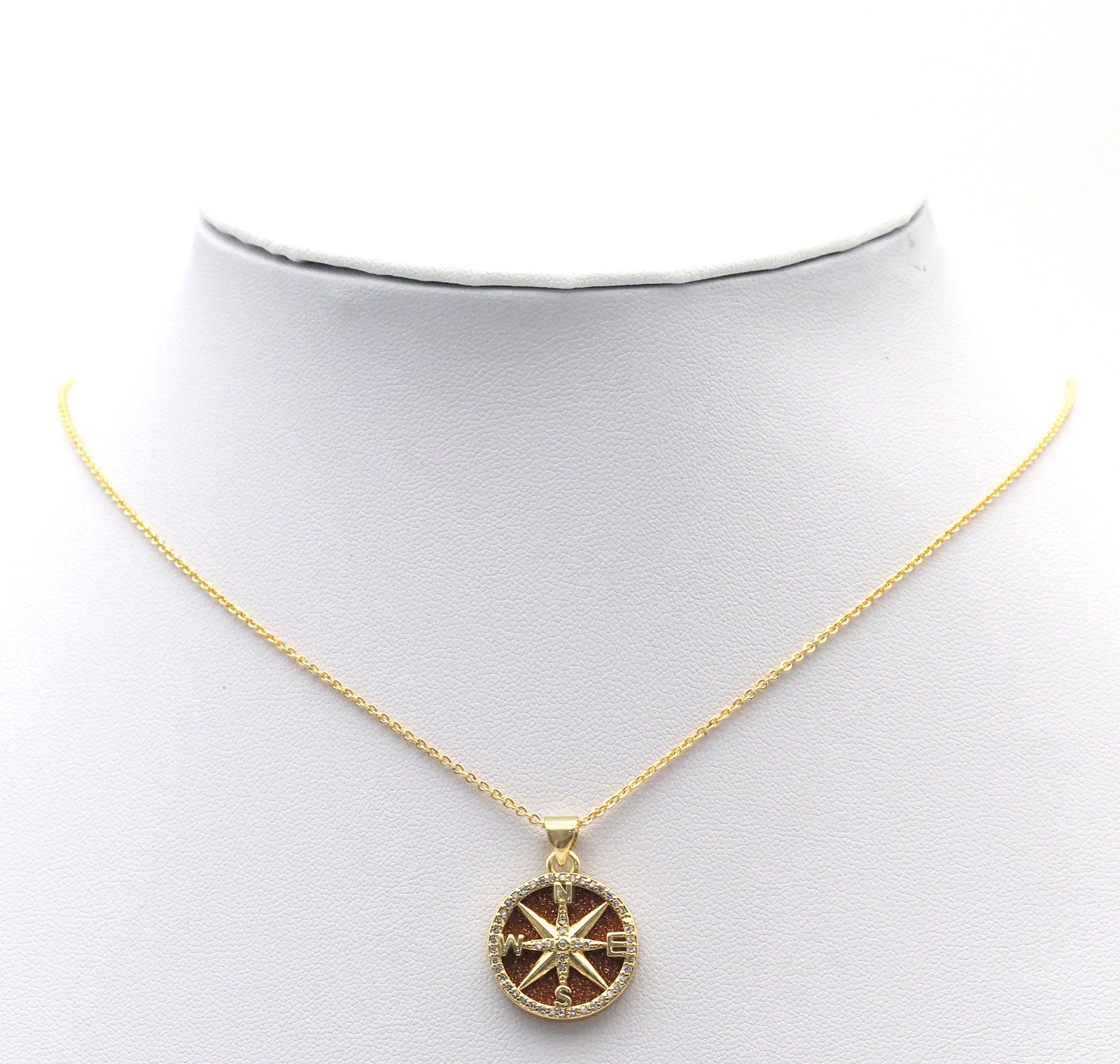 Gold CZ North Star Compass On Round Coin Gemstone Charm, Sku#LX121