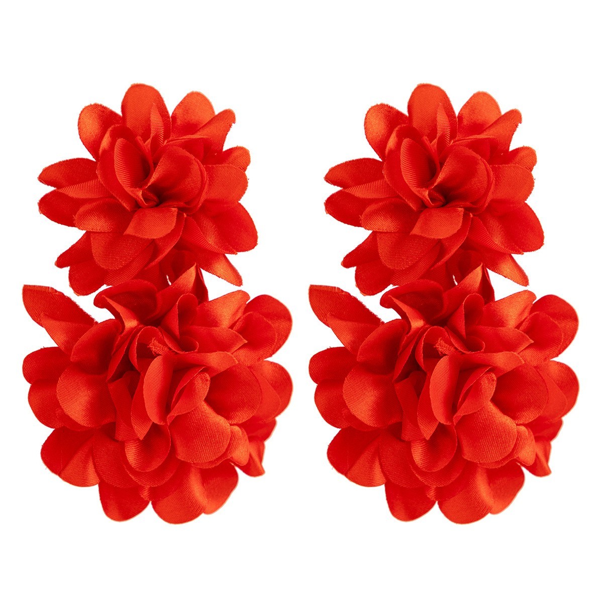 Red Flower Fabric Bold Dangling Earrings for Women – Elegant Statement Jewelry