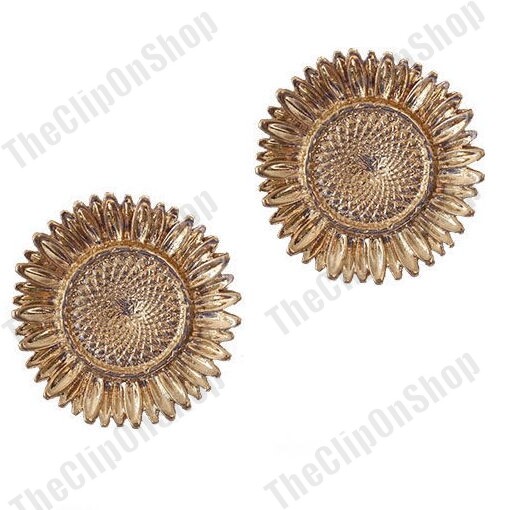 CLIP ON 3.5cm BIG SUNFLOWER EARRINGS matt gold pltd LARGE metal sunflowers CLIPS
