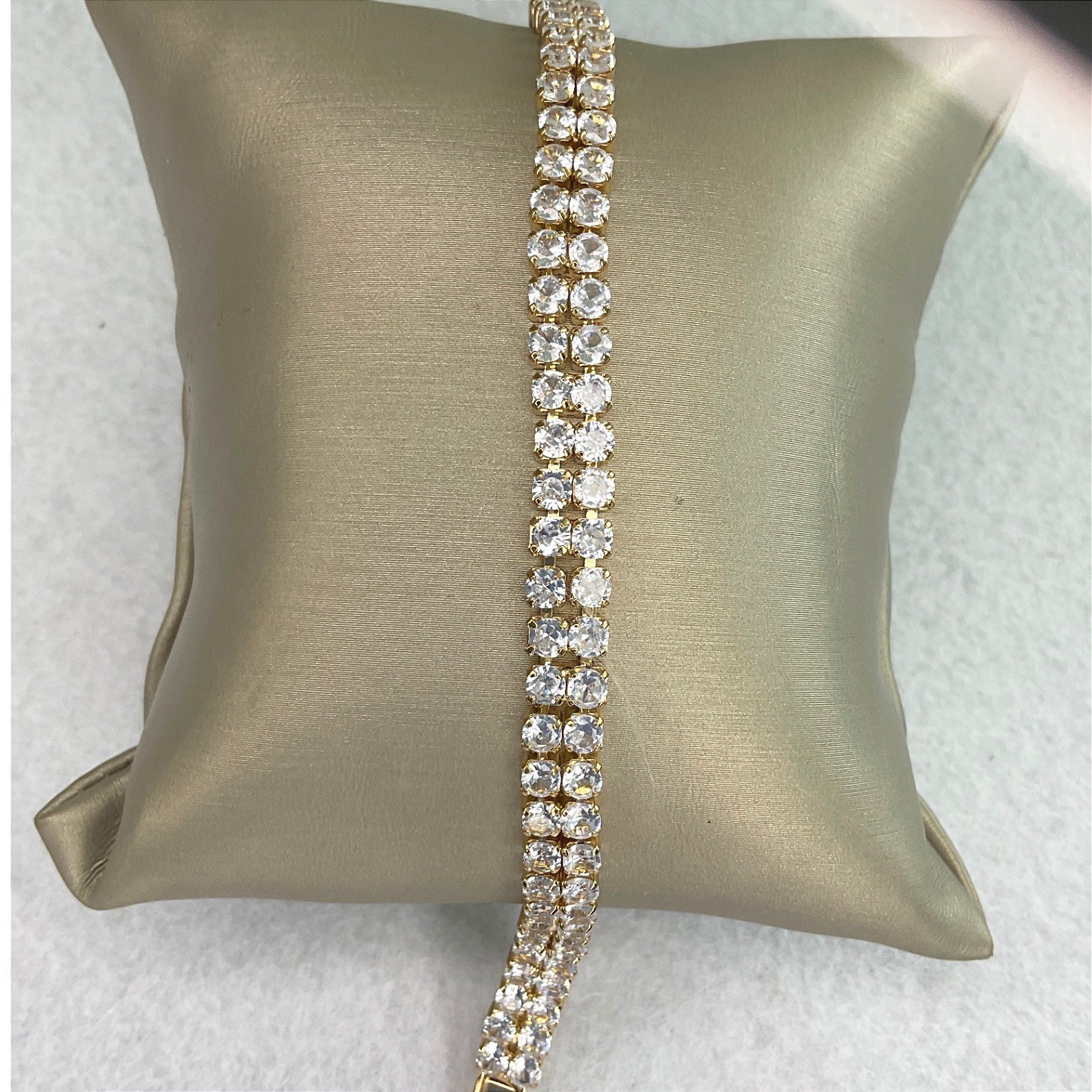 Bracelet Gold Tone Double Row Cubic Zirconia Tennis Fold-over Clasp New